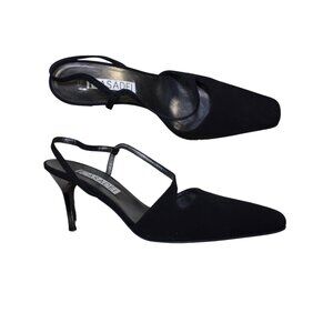 Casadei VTG Italian Black Sling Back Low Heel Dress Shoes Sz 8.5 Square Toe Pump